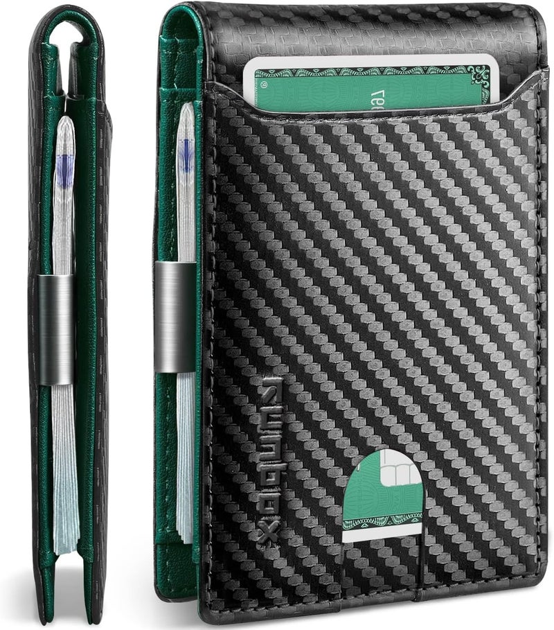 RUNBOX Money Clip Wallets for Men,Slim Leather Mens Bifold Wallet,RFID Blocking Front Pocket Wallet,Thin Credit Card Holder with Gift Box - Image 1